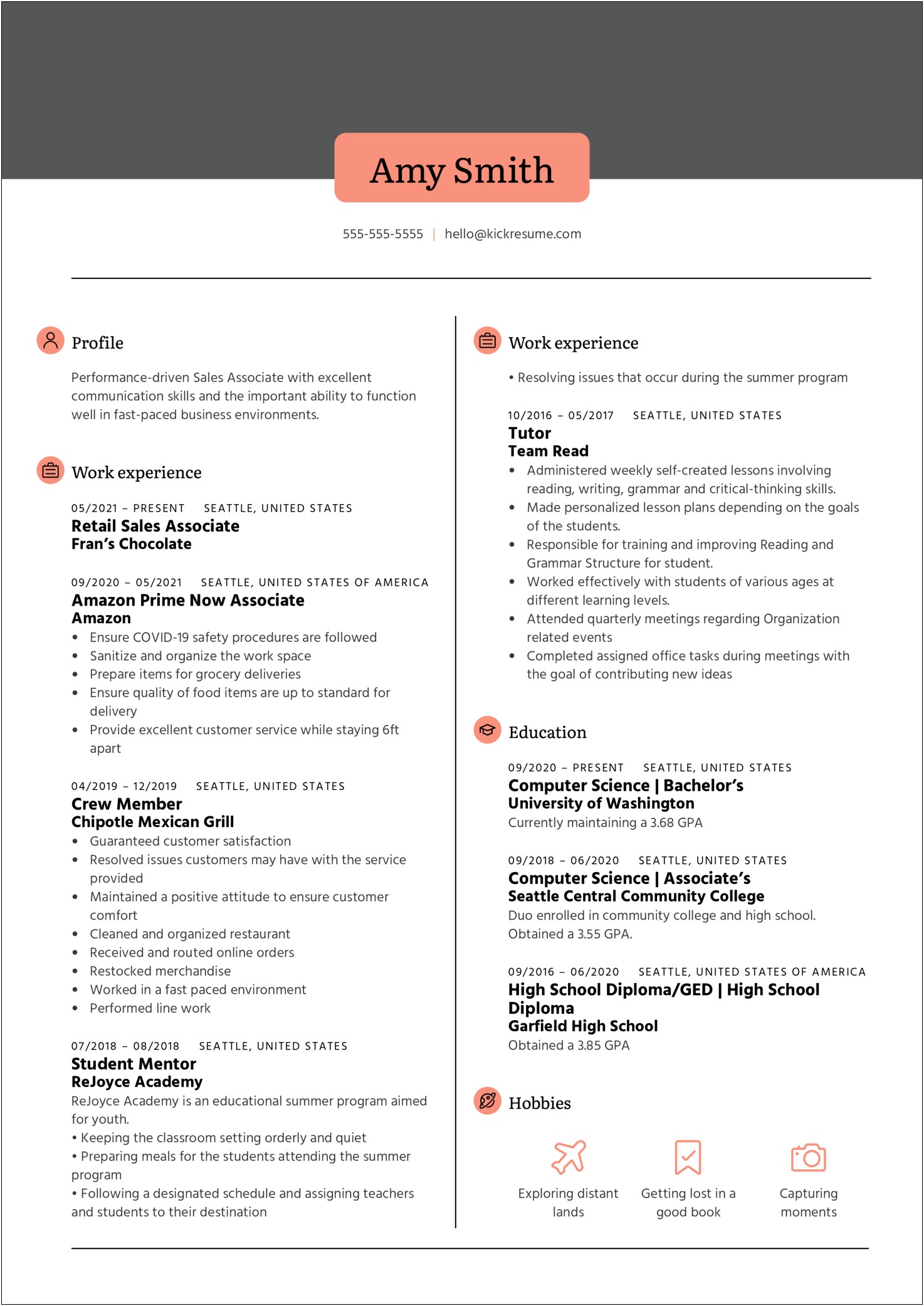 College Student Resume Examples Sales Associate