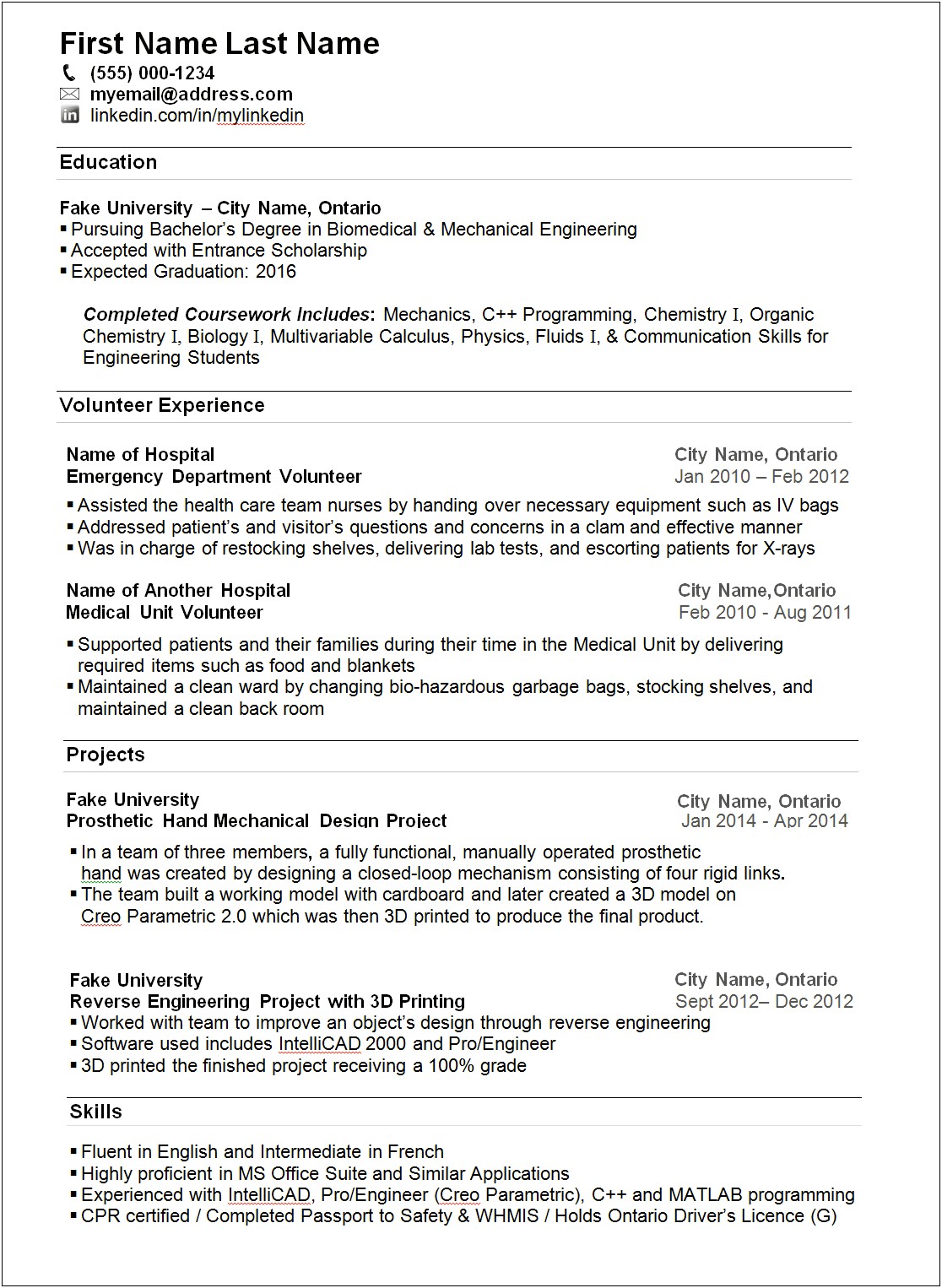 College Student Resume For Sumer Job