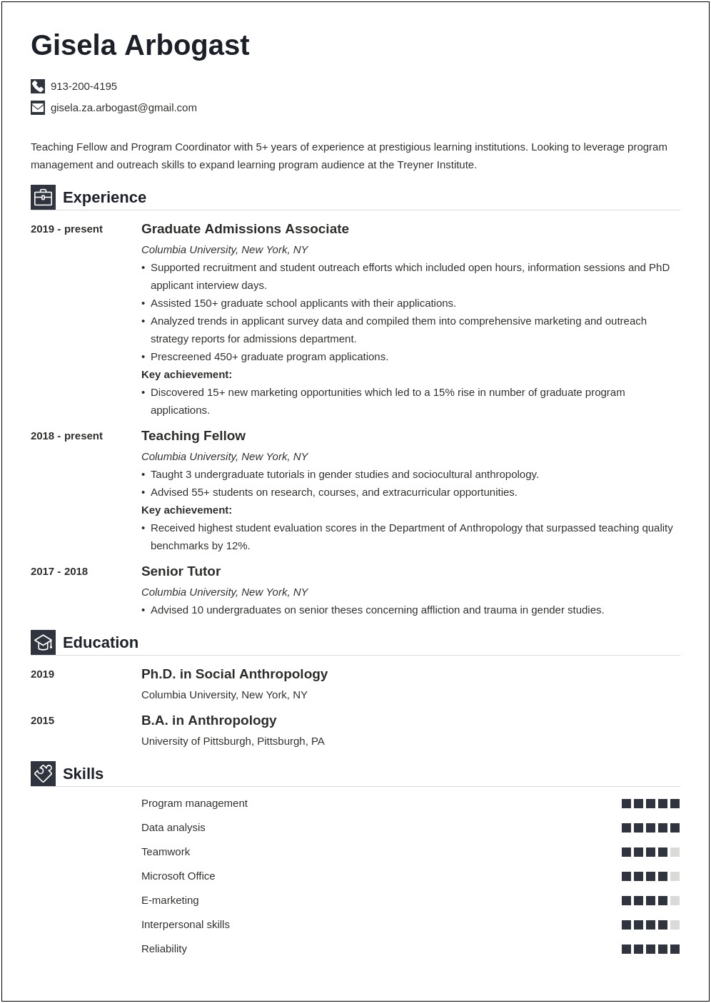 Columbia University School Of Social Work Resume