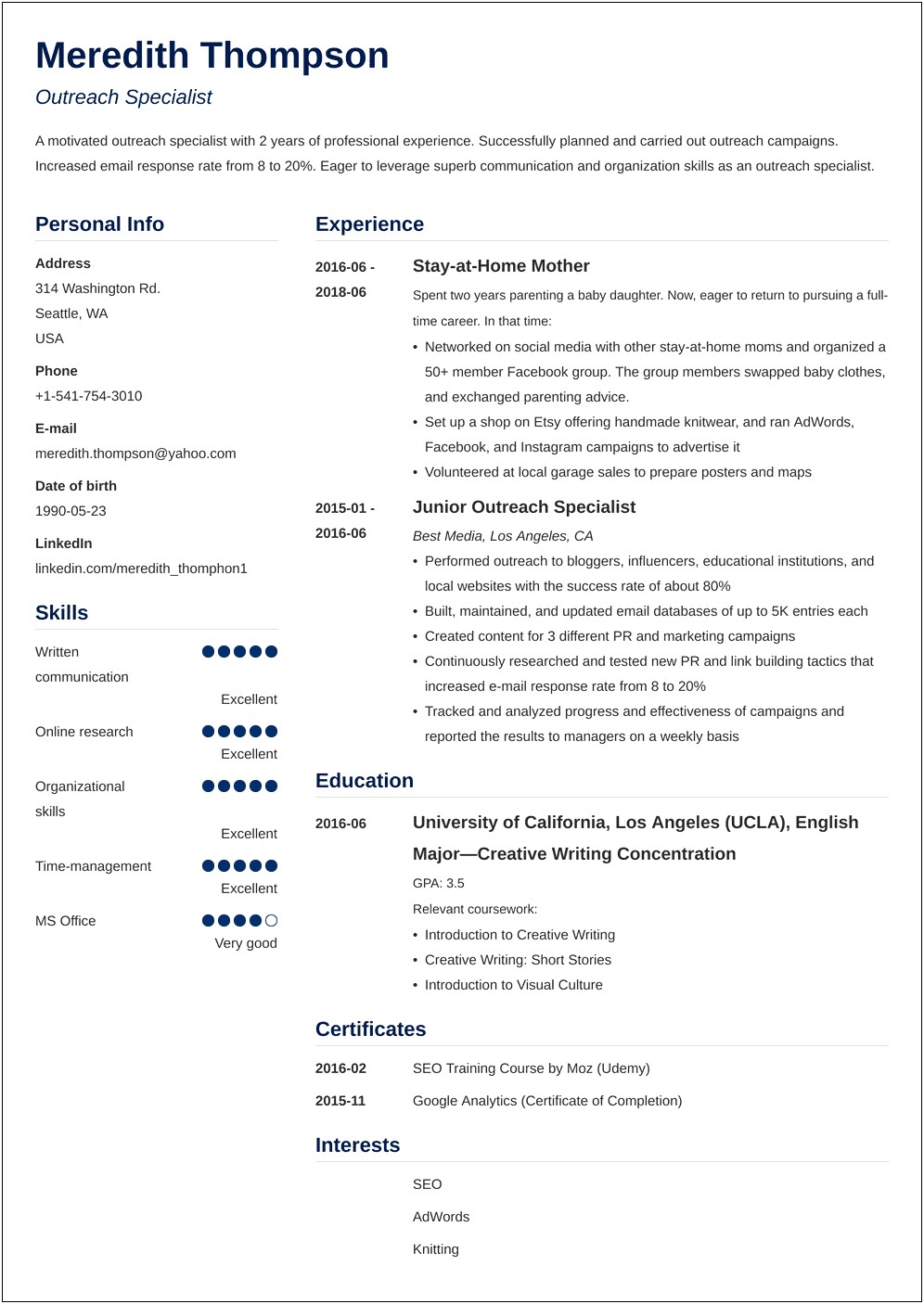 Combination Resume Template For Stay At Home Mom