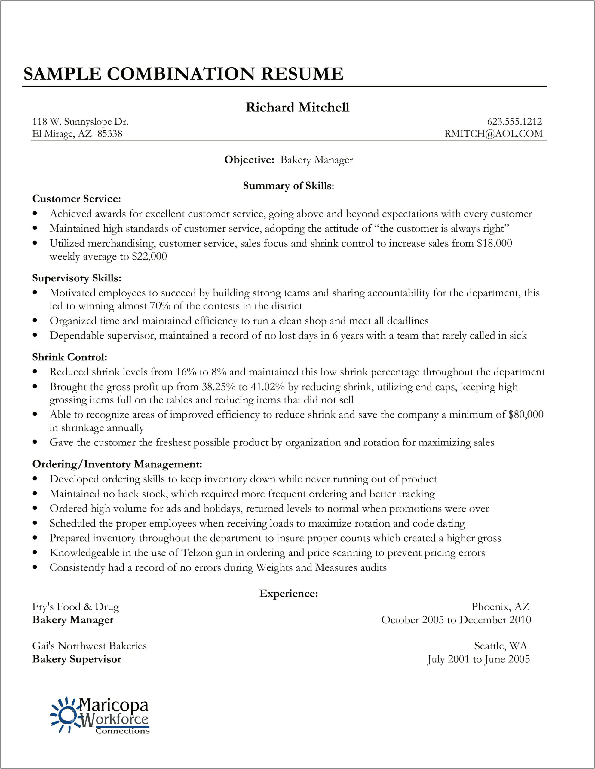 Combination Resume Template Of Information Customer Service