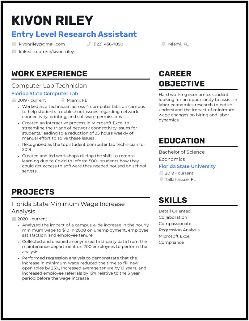 Community Research Resume Sample With No Experience