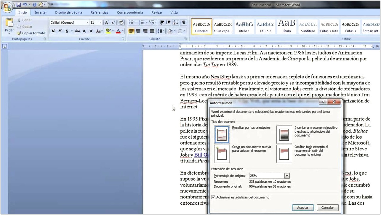 Como Realizar Un Resumen En Word 2007