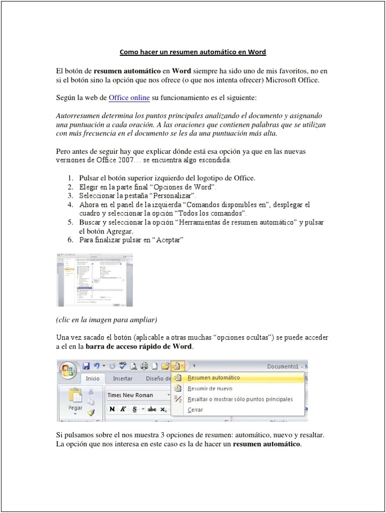 Como Sacar Un Resumen En Word