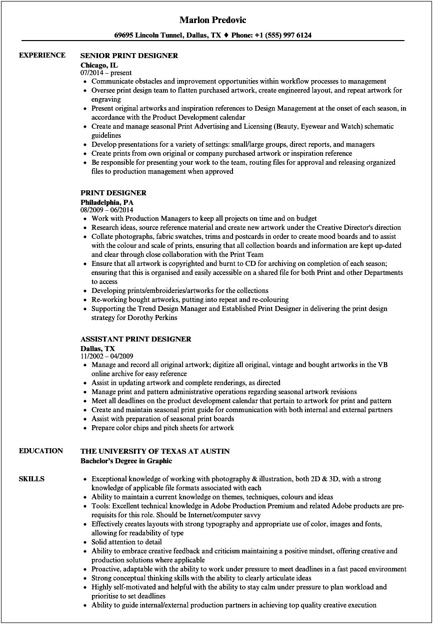 Completed Job Resumes To Print As Examples