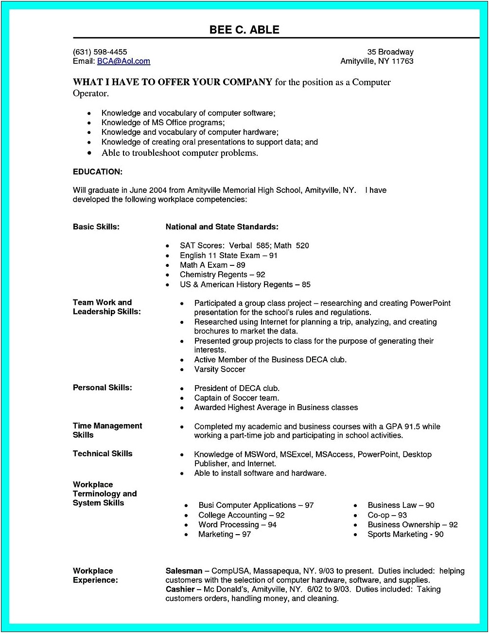 Computer Experience To Put On A Resume