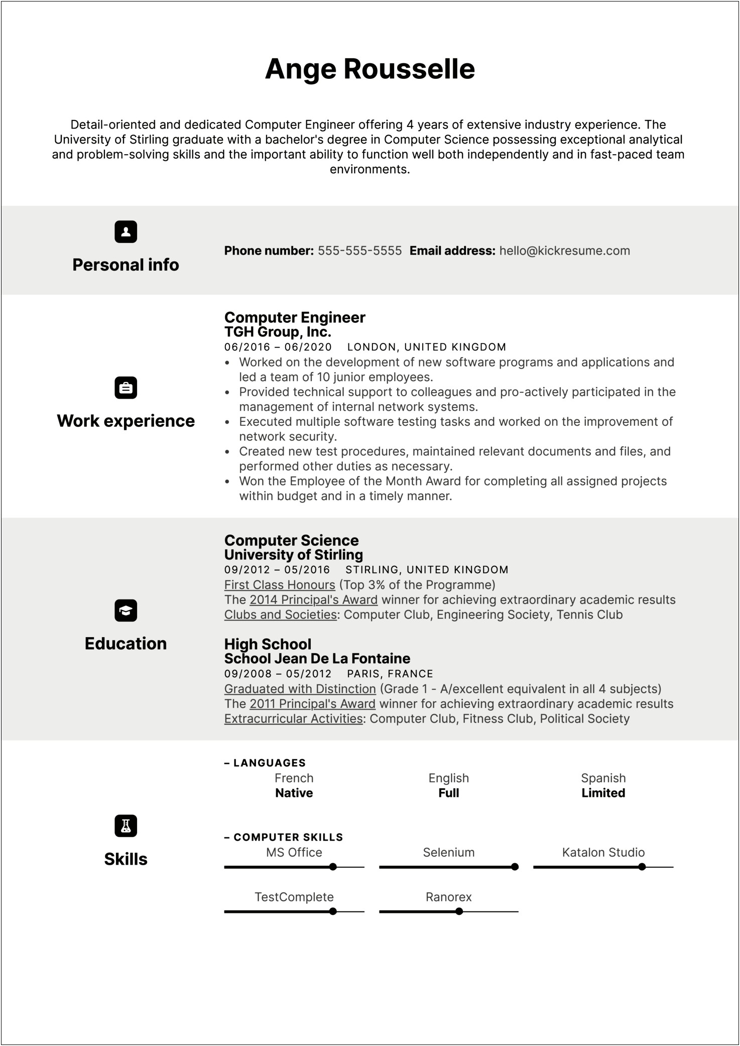 Computer New Graduate Sample Resume