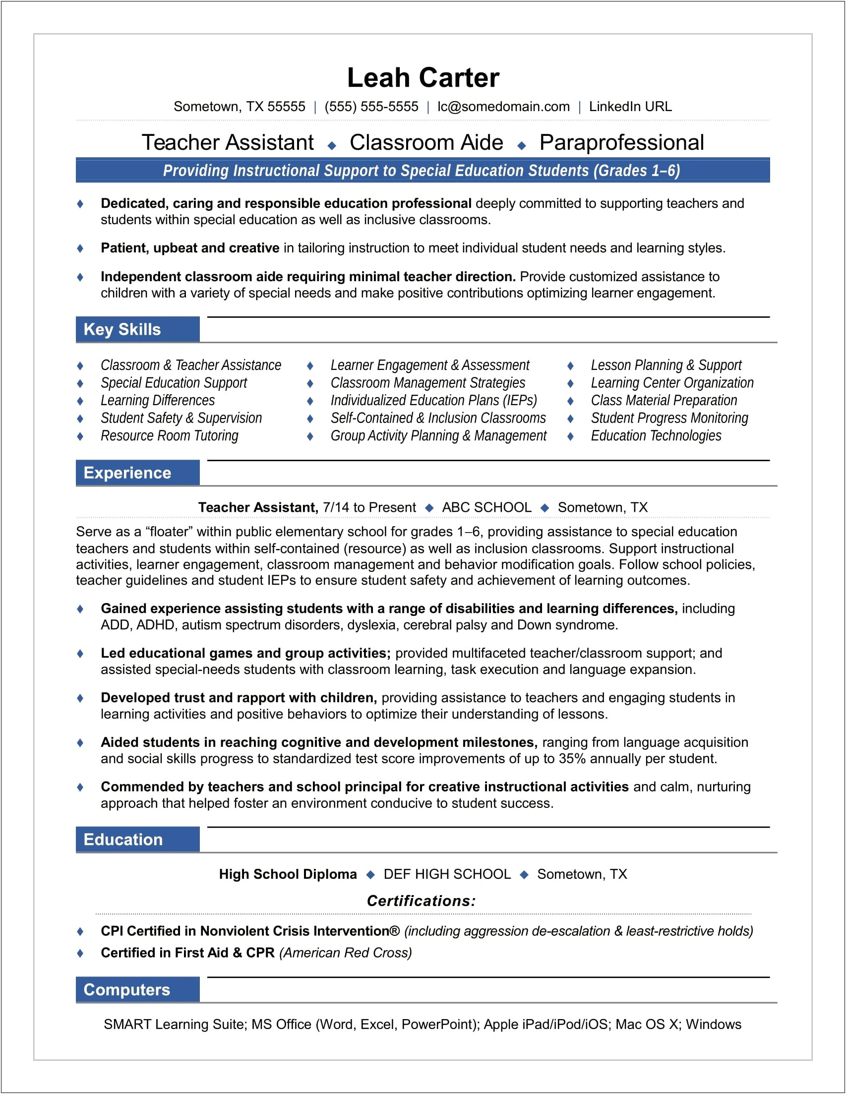 Computer Skills A Teacher Puts On Resume