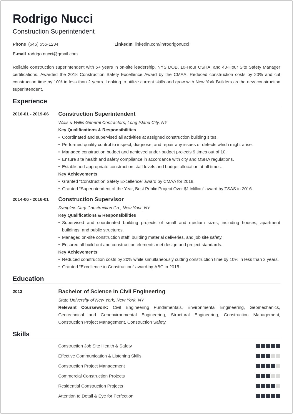 Construction Assistant Superintendent Resume Template Free