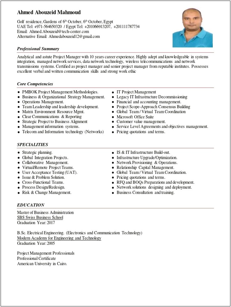 Construction Project Manager Resume 10 Years Experience