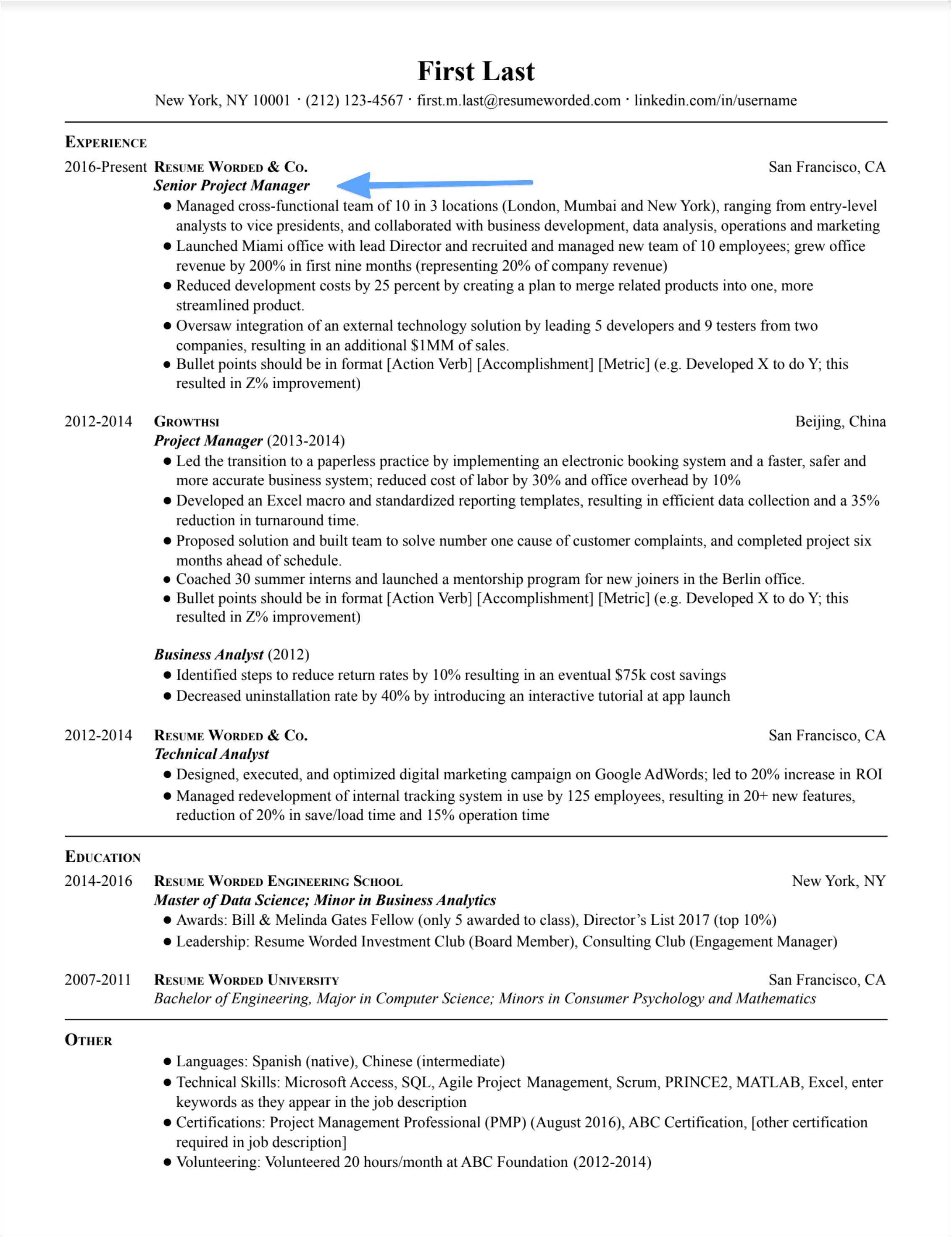 Construction Senior Project Manager Resume Summary