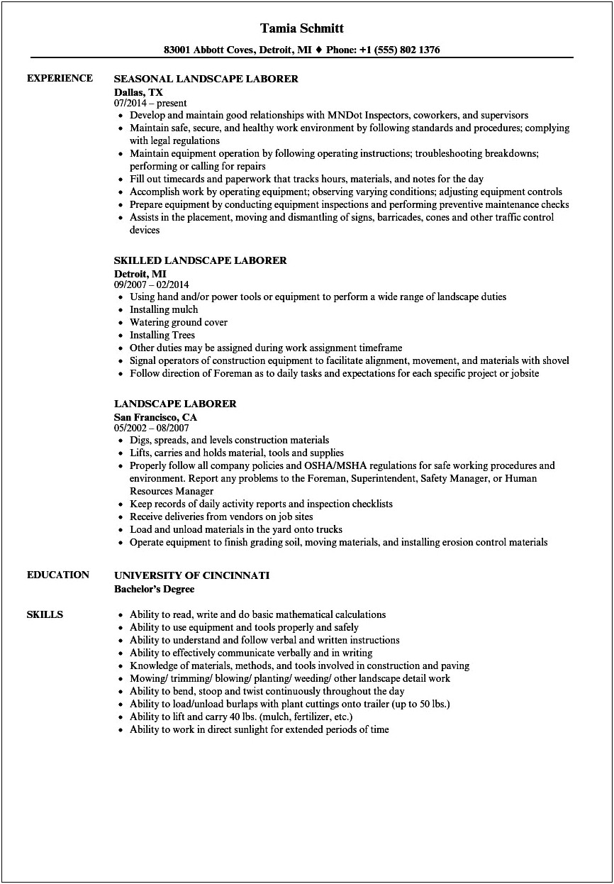 Construction Worker Resume Examples And Samples Resume Resume 