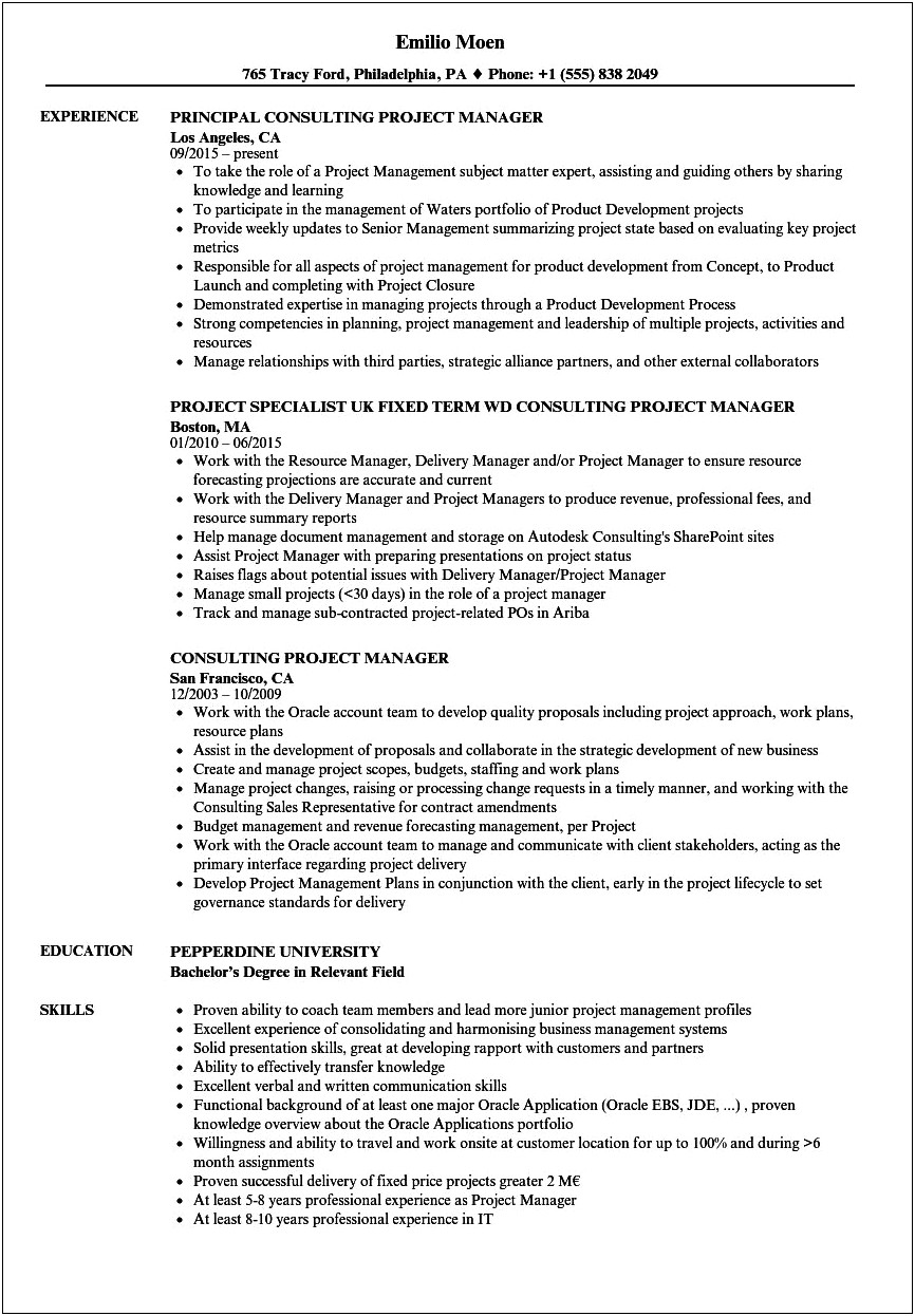 Consultant Project Manager Quality Assurance Resume