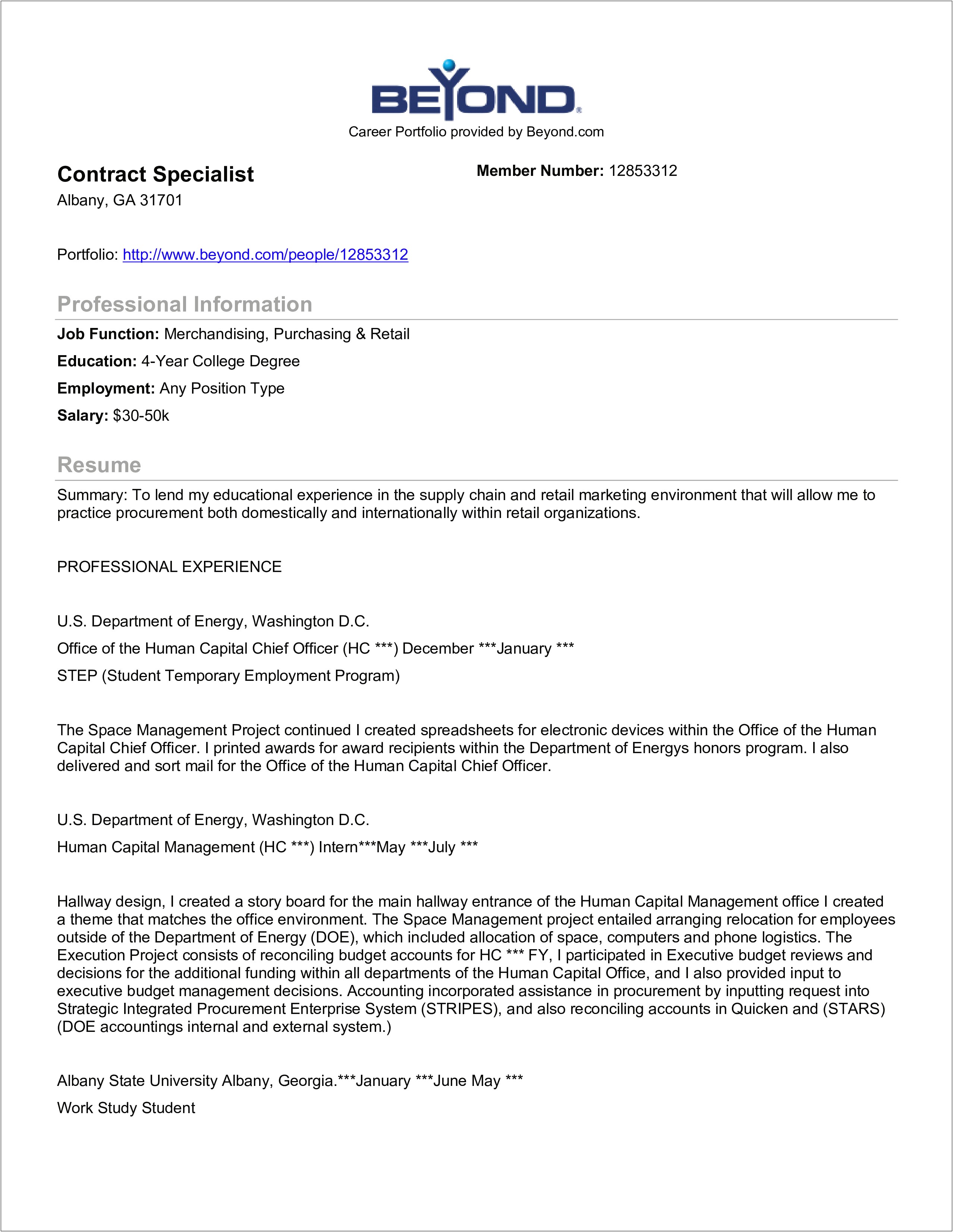 Contract Specialist Job Description For Resume