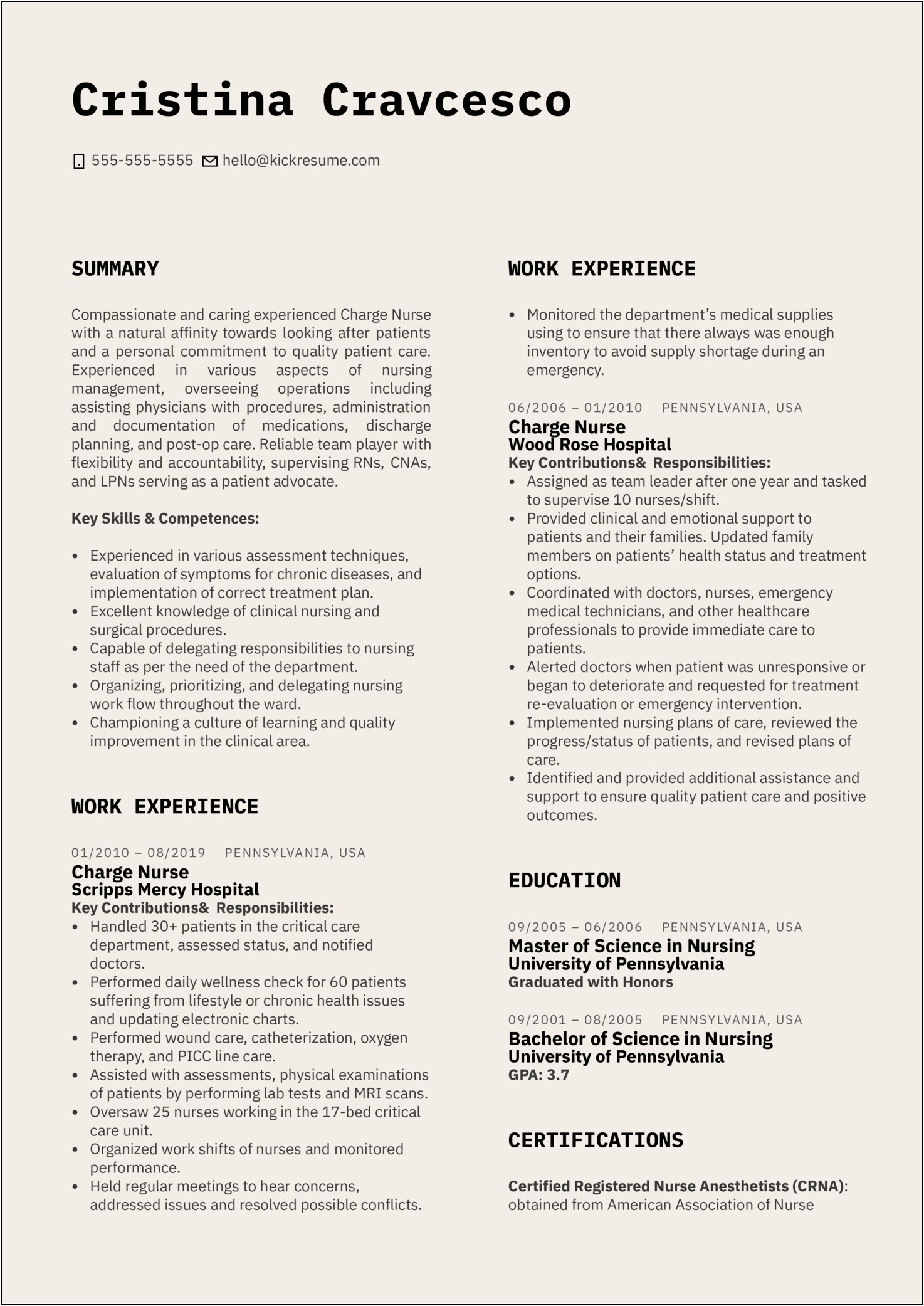 Copiable Resume Example For Staff Rn