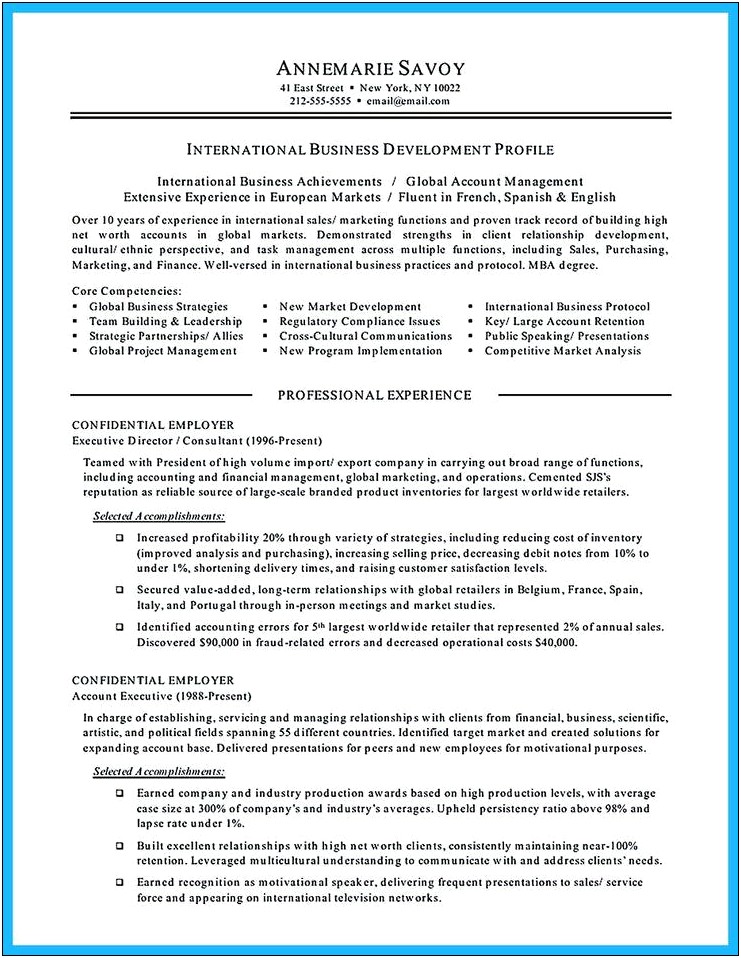 Core Stregnths On Resume For Business Managment Degree