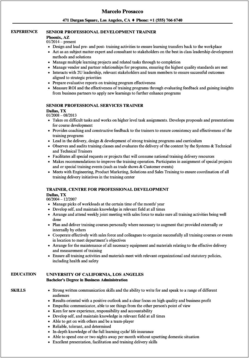 Corporate Trainer Qualifications And Skills For Resume