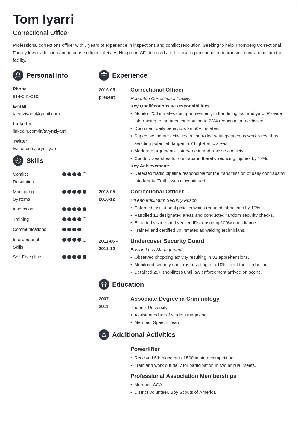 Correctional Officer Resume With 6 Years Experience