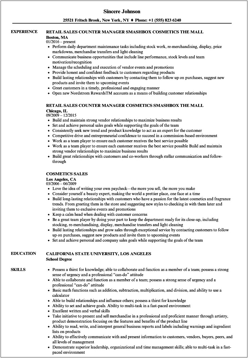 Counter Girl Job Description For Resume