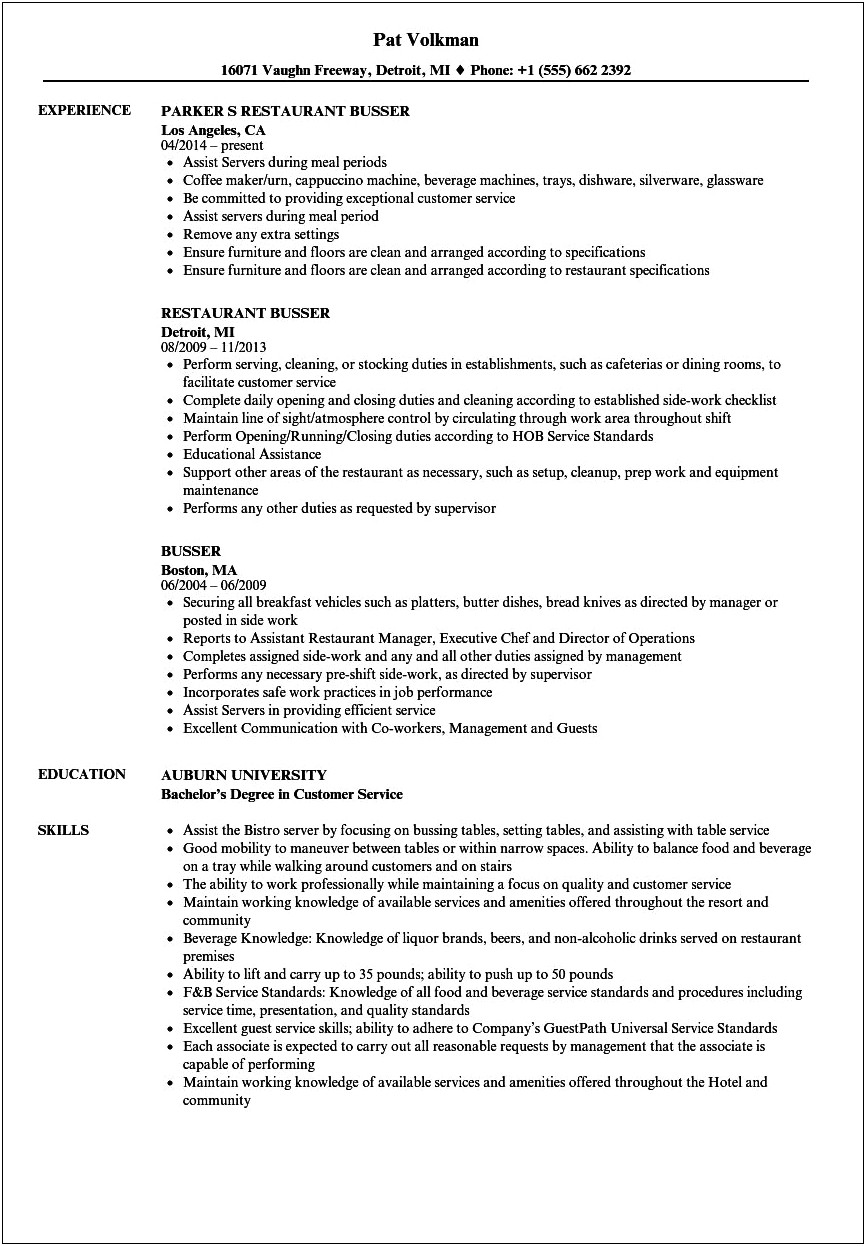 Counter Server Job Description For Resume