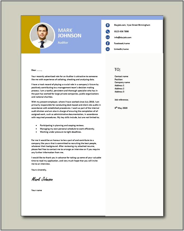 Cover Letter Examples For Resume Auditor