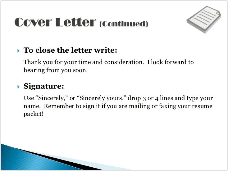 Cover Letter For A Faxed Resume