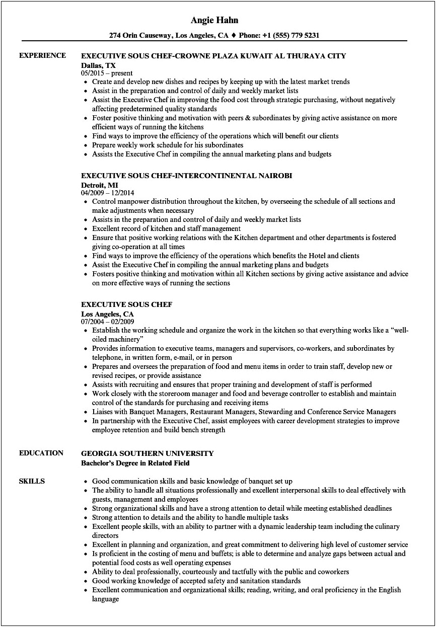 Cover Letter For Executive Chef Resume