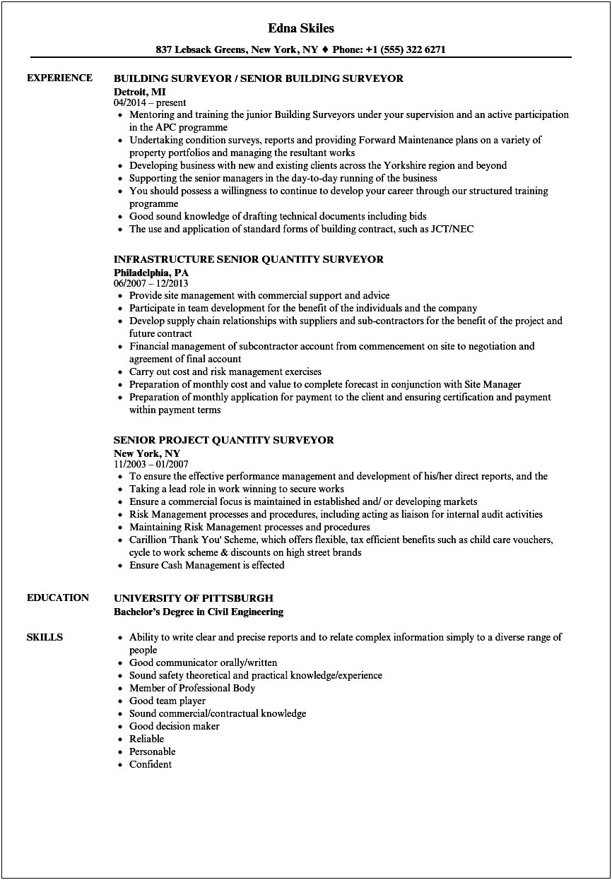 Cover Letter For Quantity Surveyor Resume