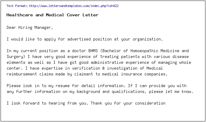 Cover Letter For Resume For Doctor