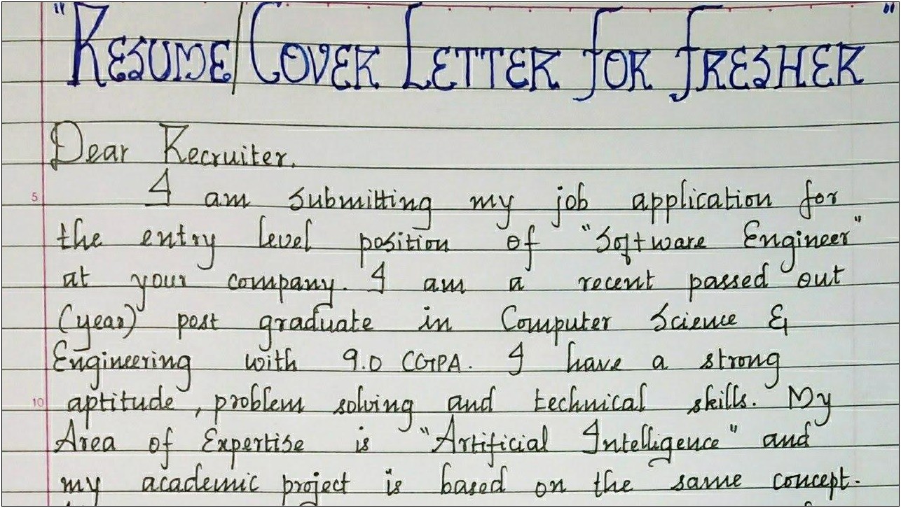 Cover Letter For Resume For Freshers