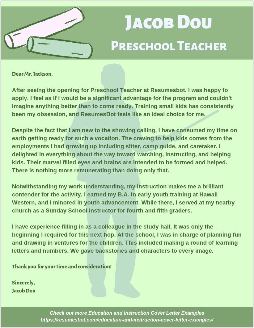 Cover Letter For Resume Preschool Teacher