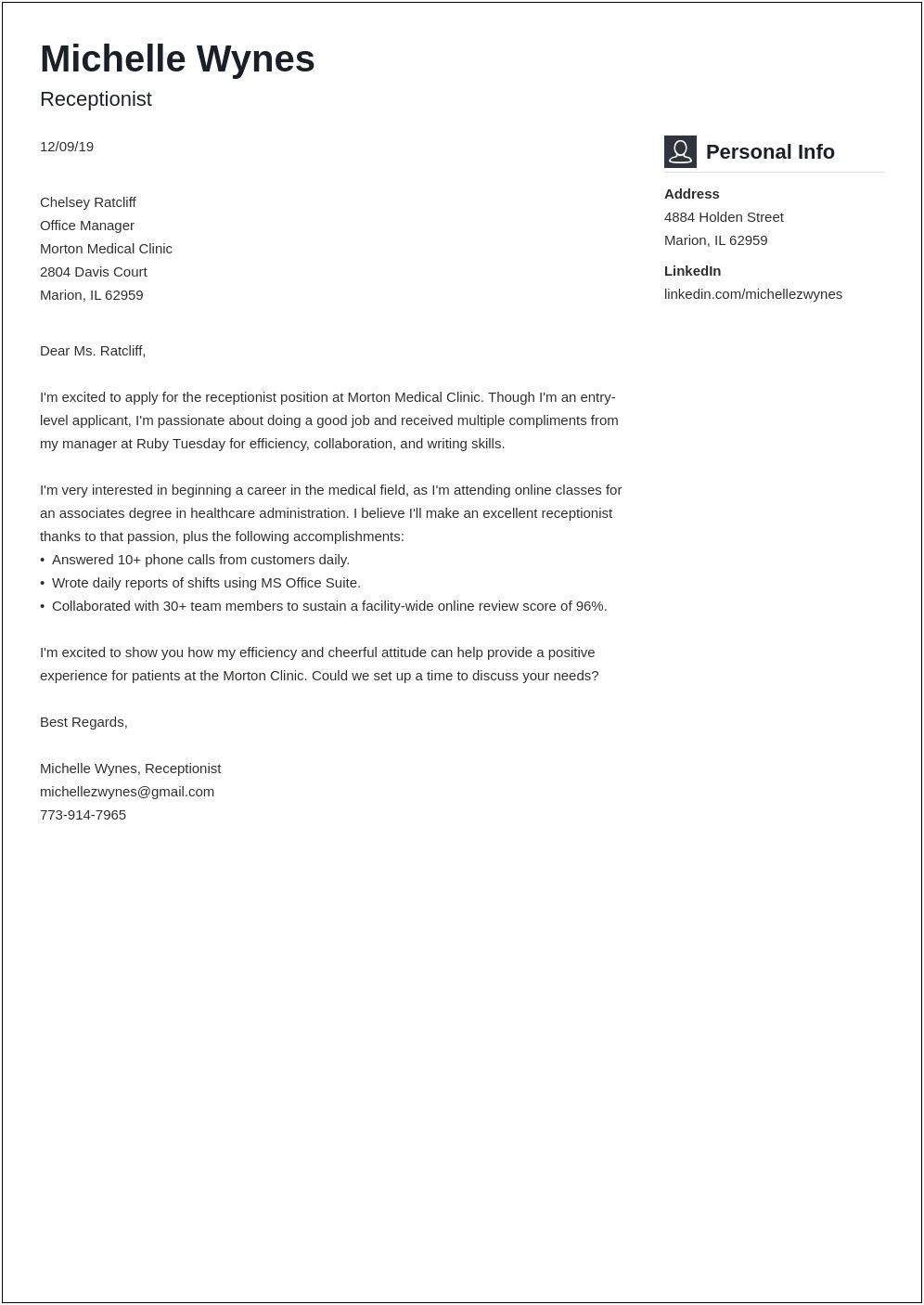 Cover Letter Format For Resume No Experience