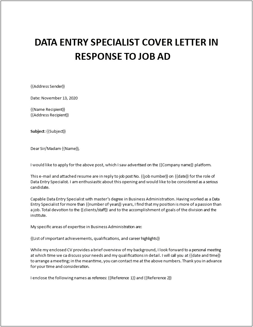 Cover Letter Resume Consideration Included Attachment Email