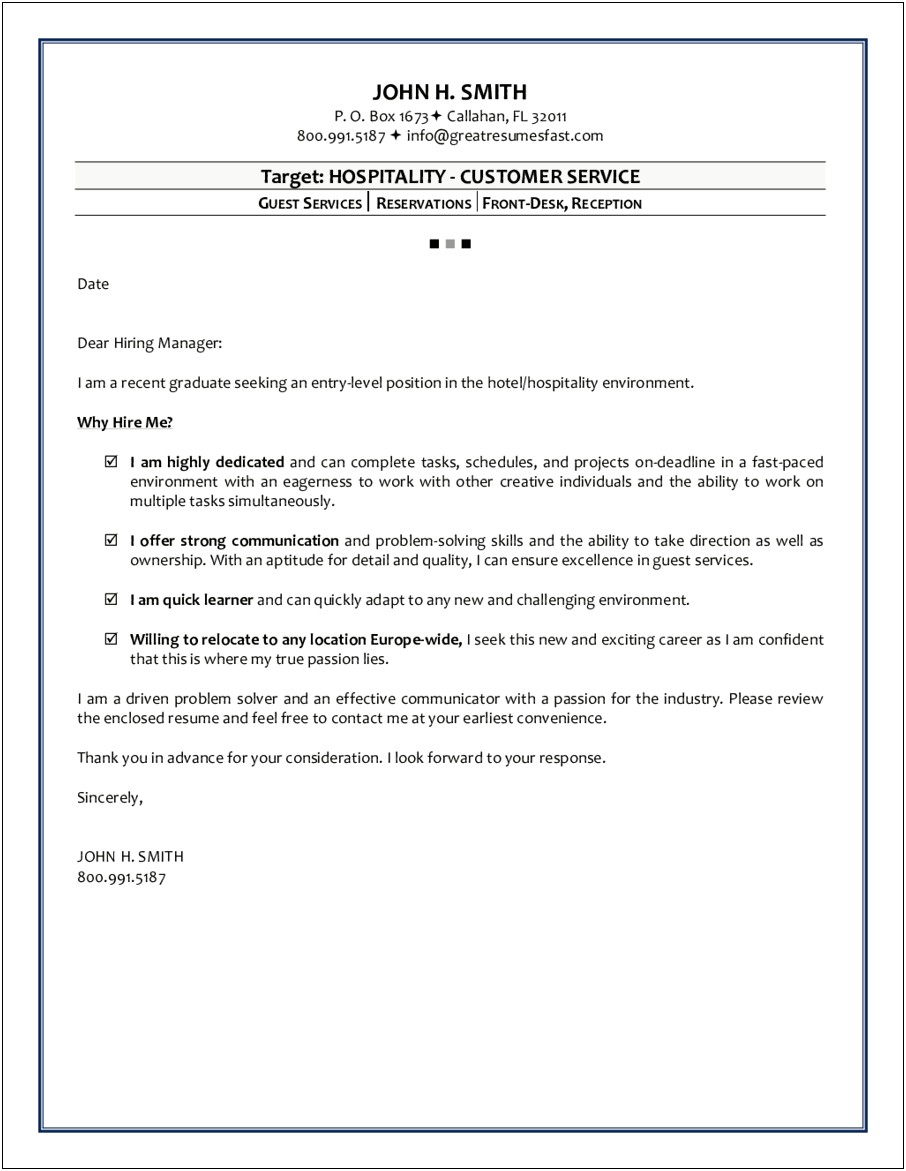 Cover Letter Resume Examples Customer Service