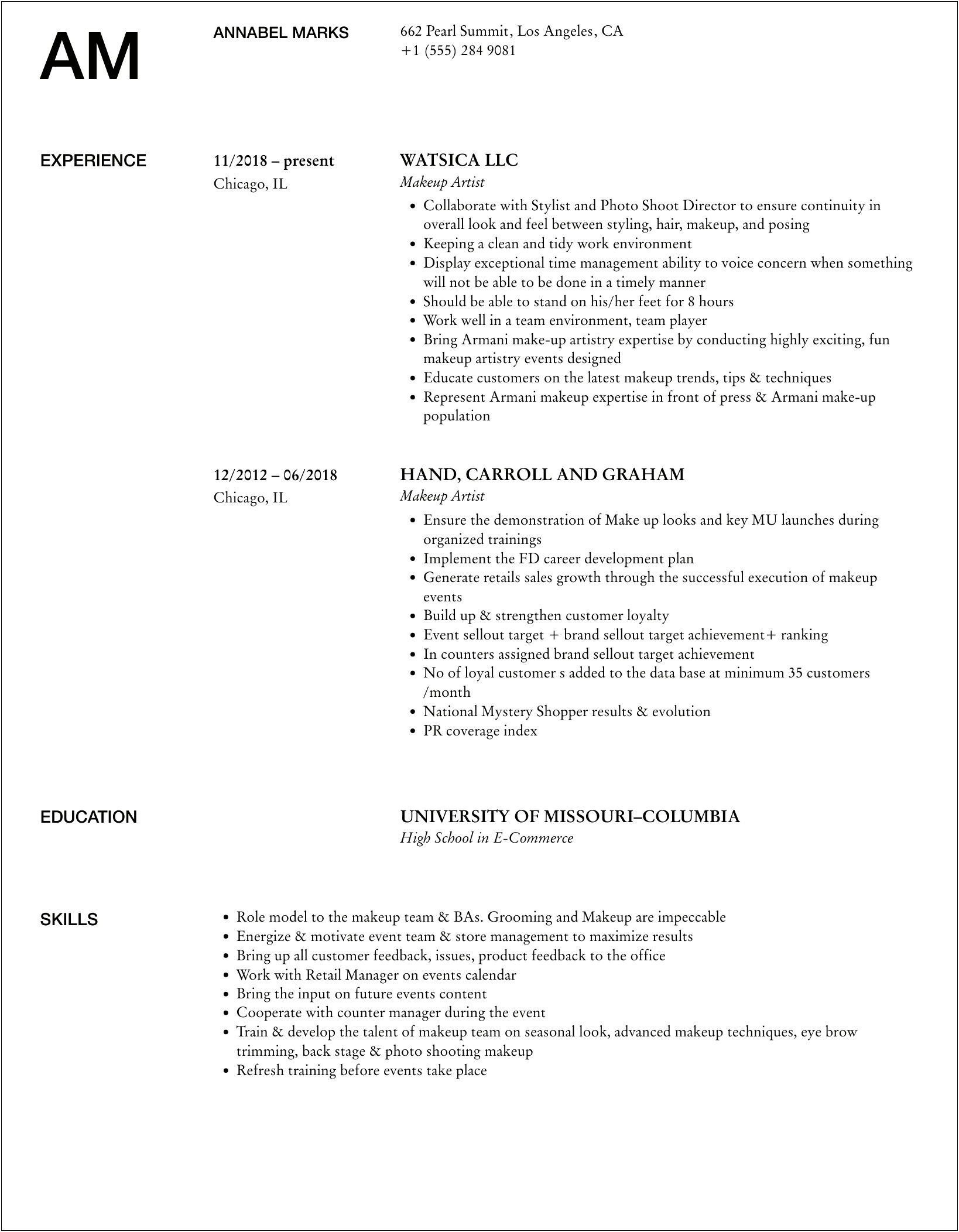 Cover Letter Resume Examples Formakeup Artist