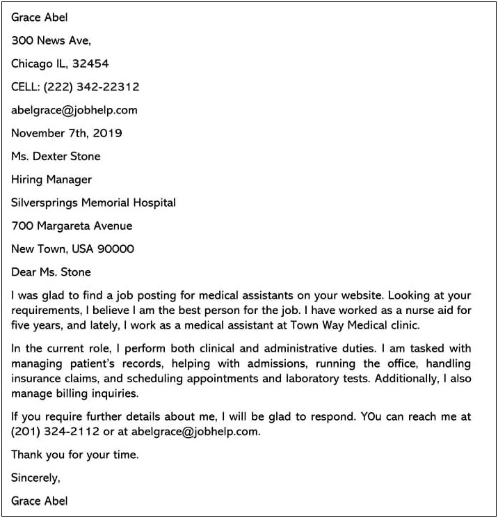 Cover Letter Resume Examples Medicl Field