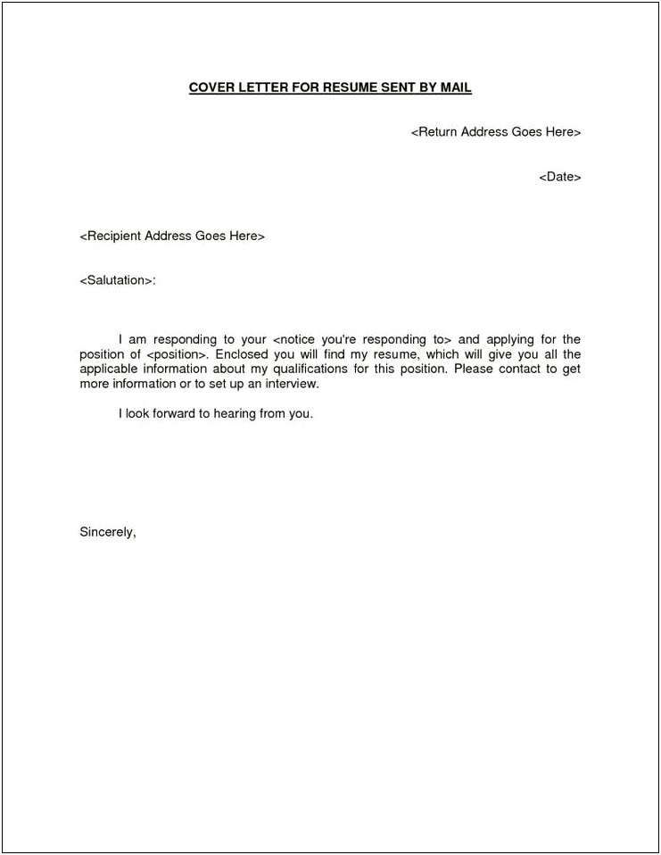 Cover Letter Template For Emailed Resume