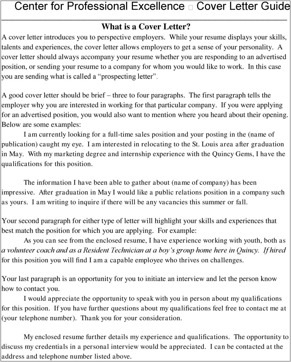 Cover Letter To Accompany Your Resume