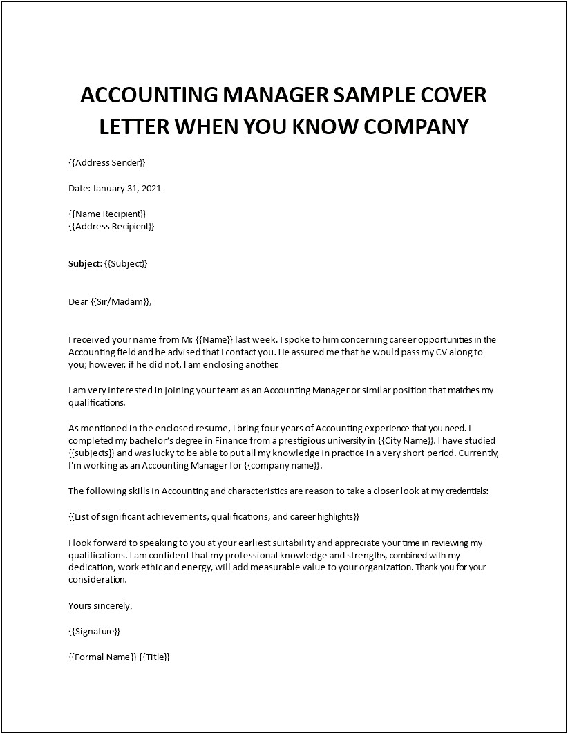 Cover Letter To Pass Along With A Resume