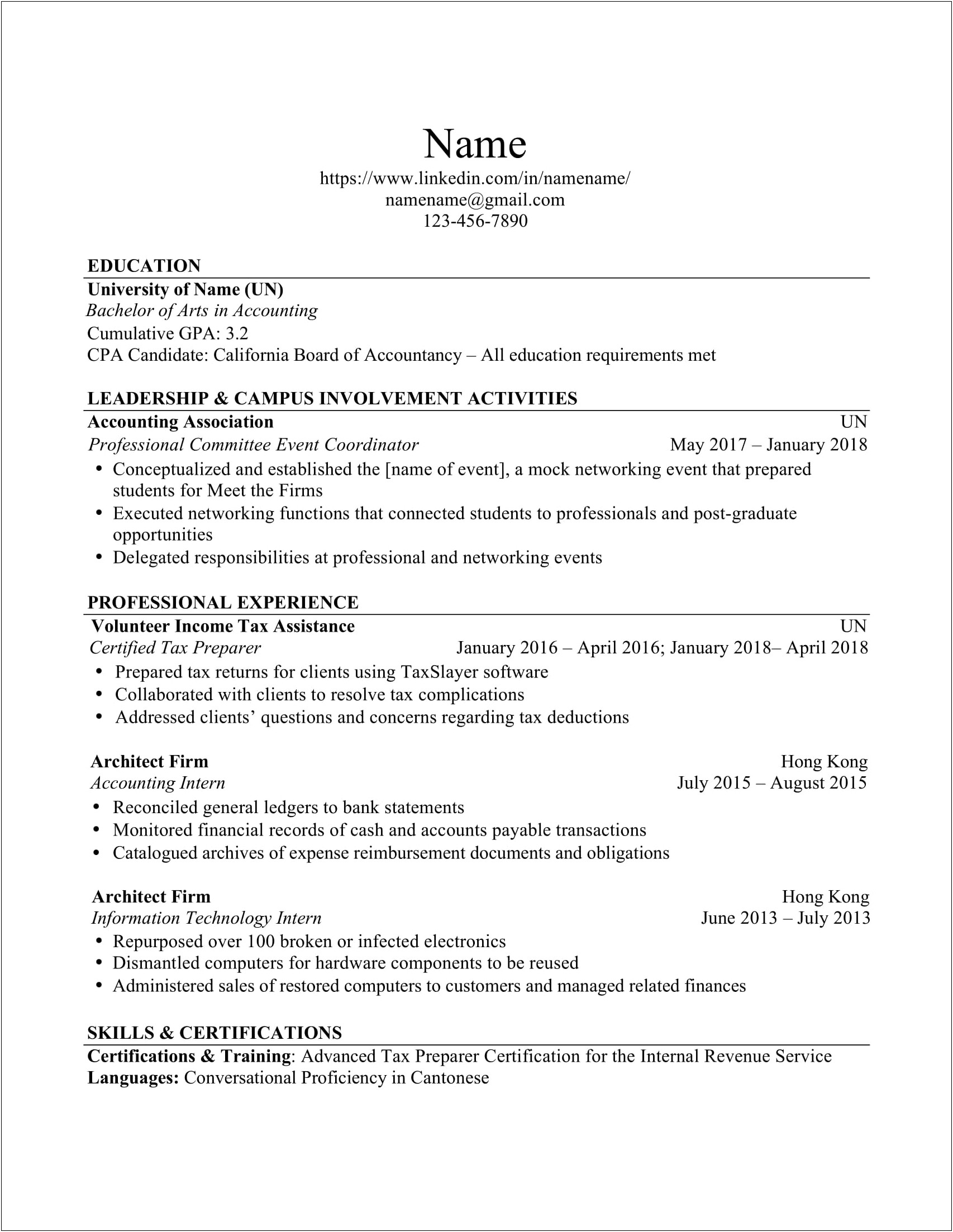 Cpa Candidate Career Management Center Resume Writing Unf