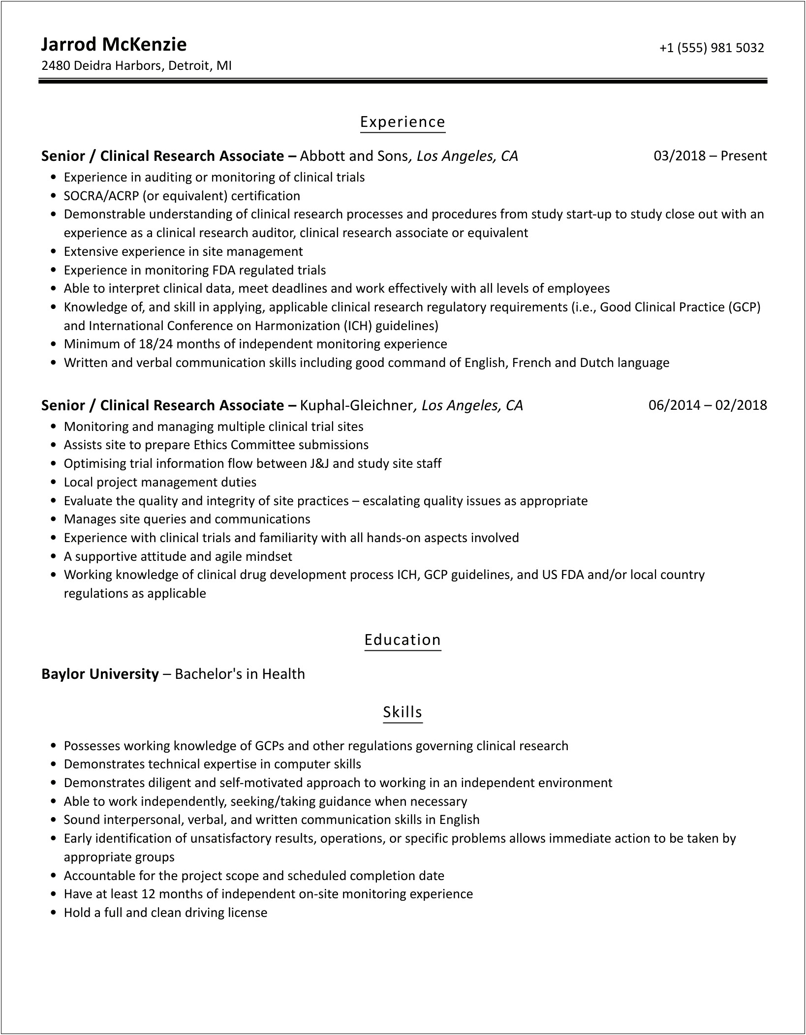 Craconnection Resume Services Clinical Research Template