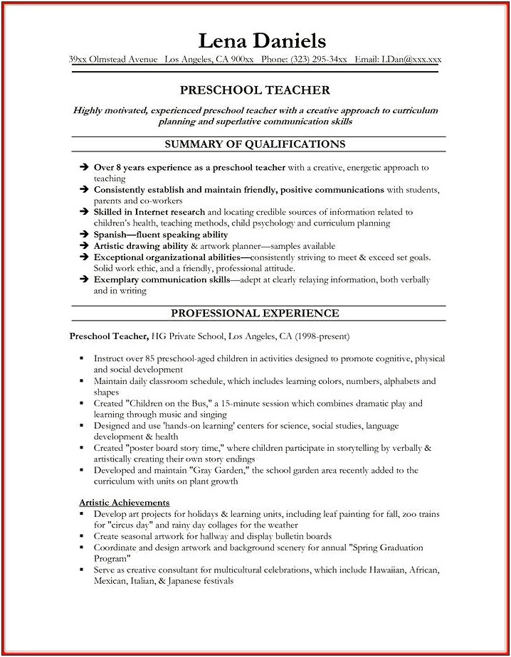 Creating A Teachers Resume With No Work Experience