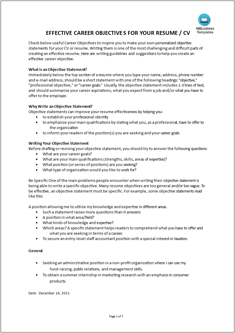 Creating An Objective Statement For A Resume