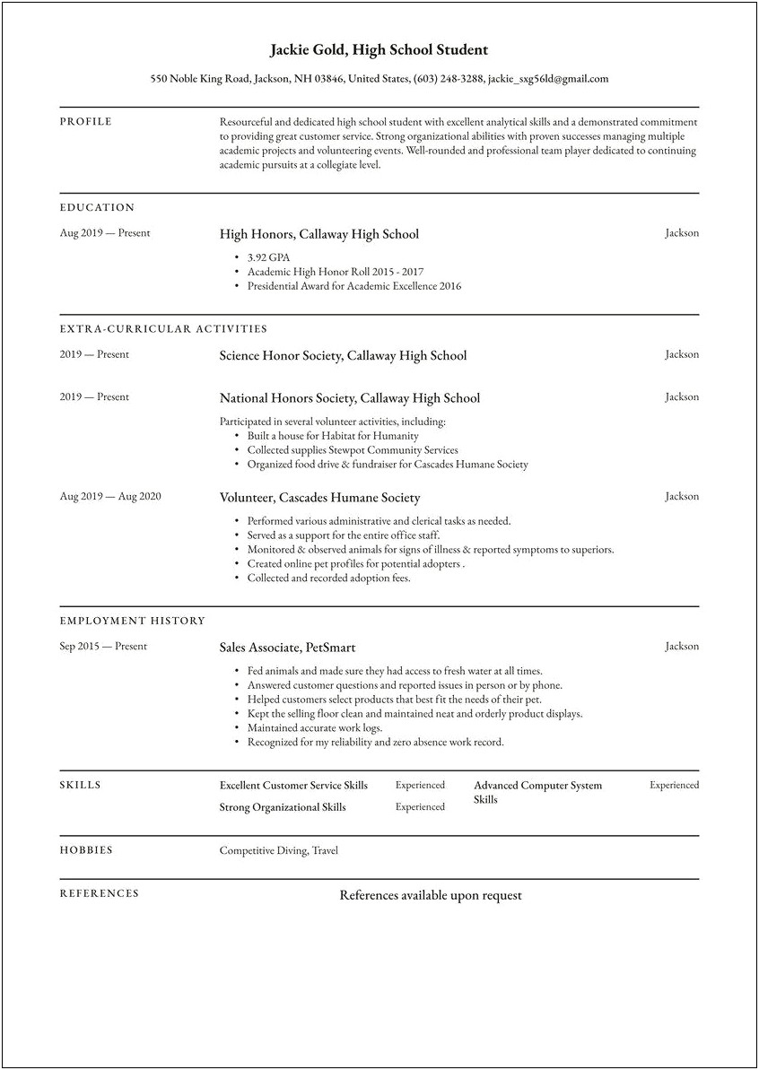 Creative Writing Resume Objective For College Student