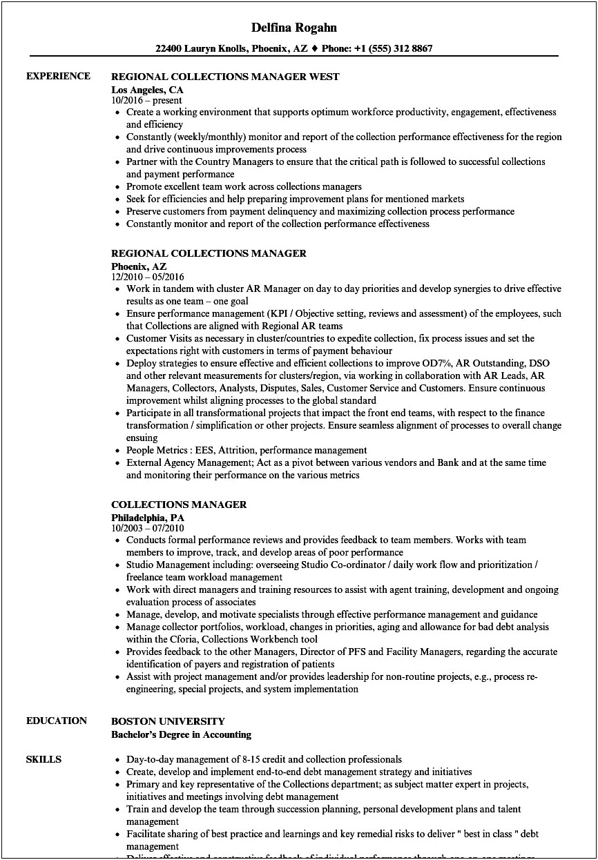 Credit And Collections Manager Resume Examples