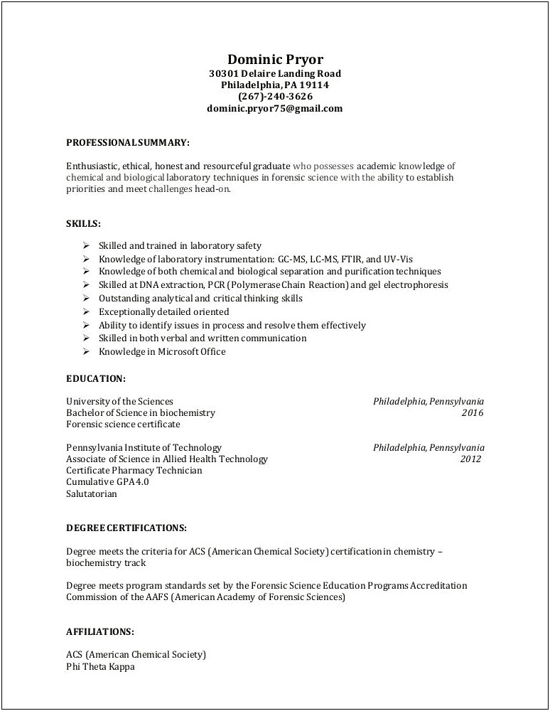 Crime Scene Clean Up Resume Sample