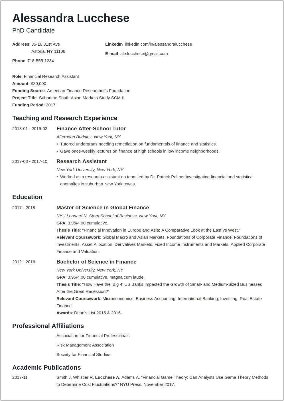 Curriculum Vitae Or Resume For Graduate School