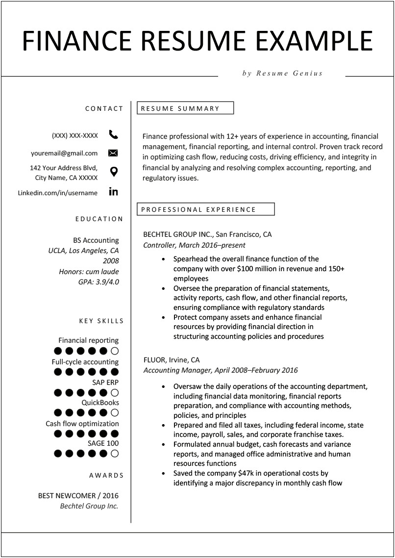 Curriecullum Vitae Resume Finance Controller Manager Pdf