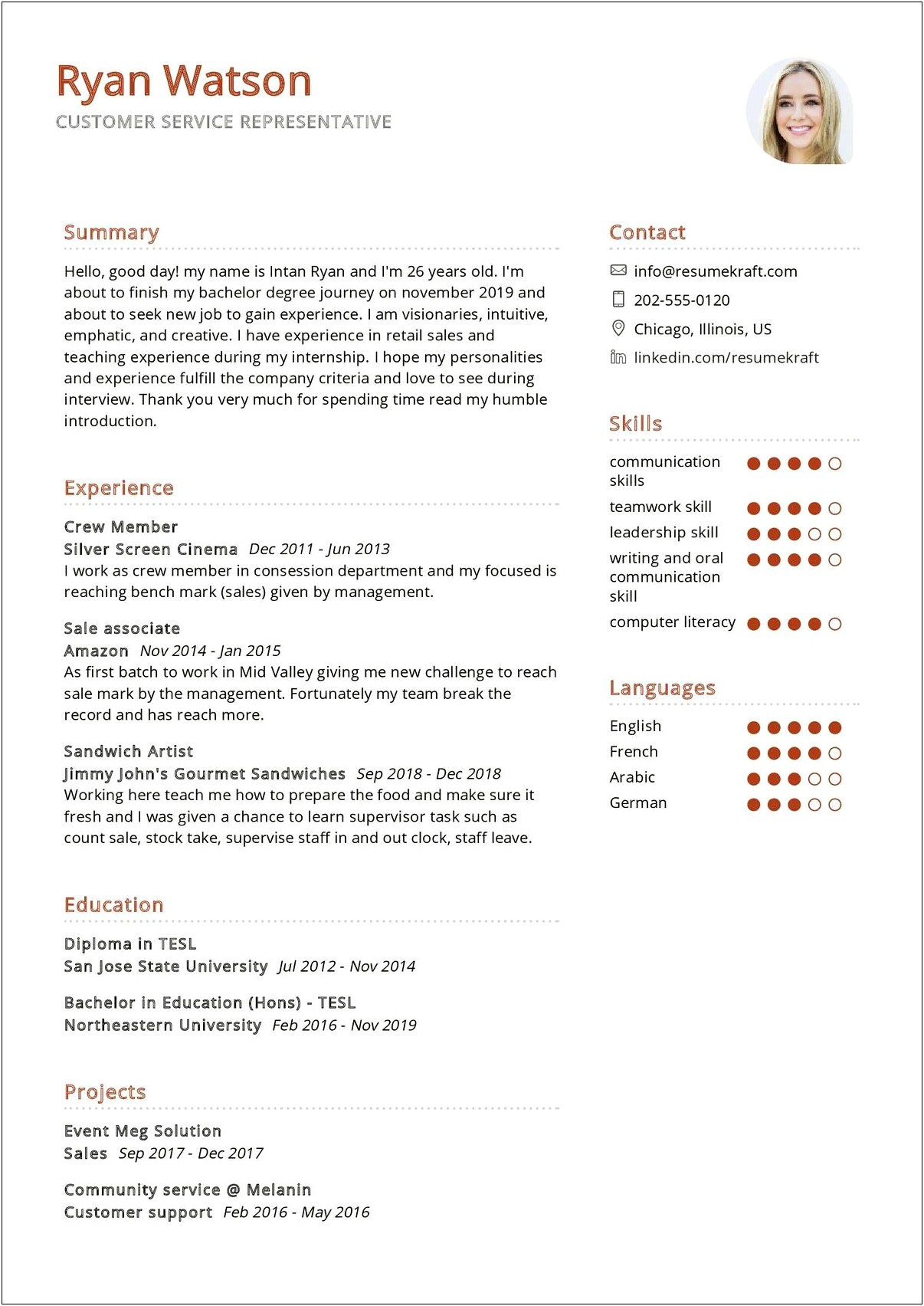 Customer Service As Skill On Resume