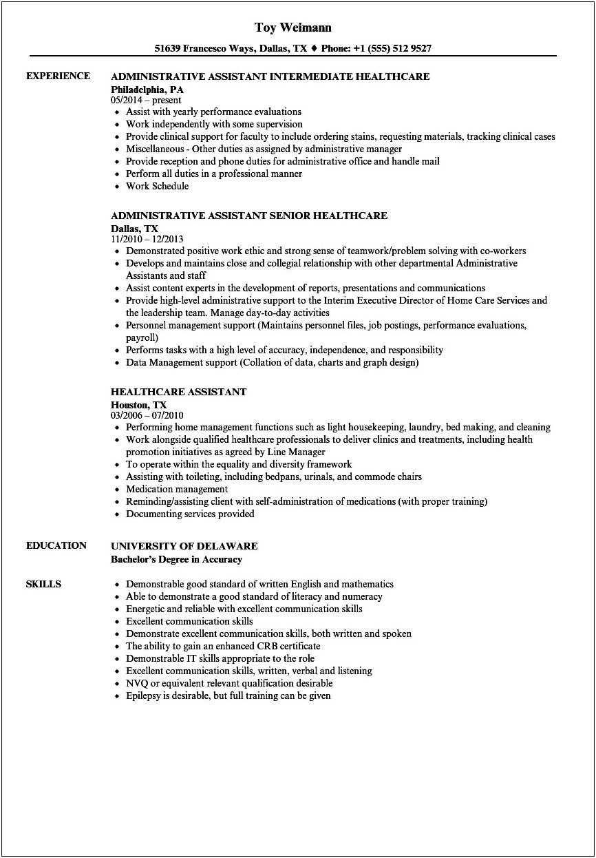 Customer Service Health Care Resume Examples